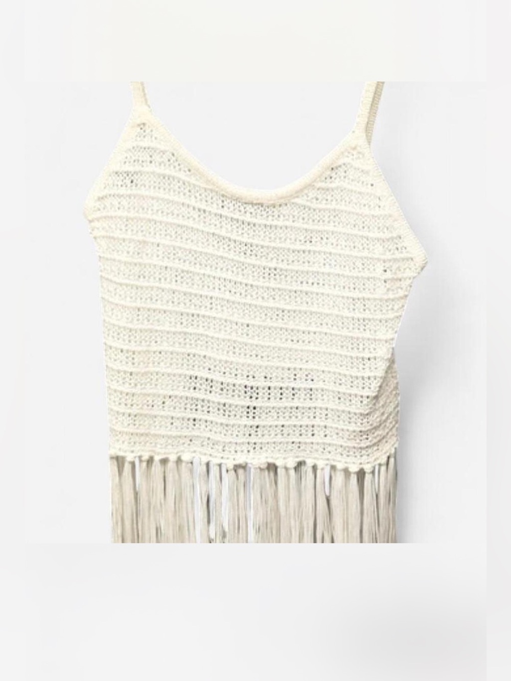 Crocheted Fringe Tank Top in Cream